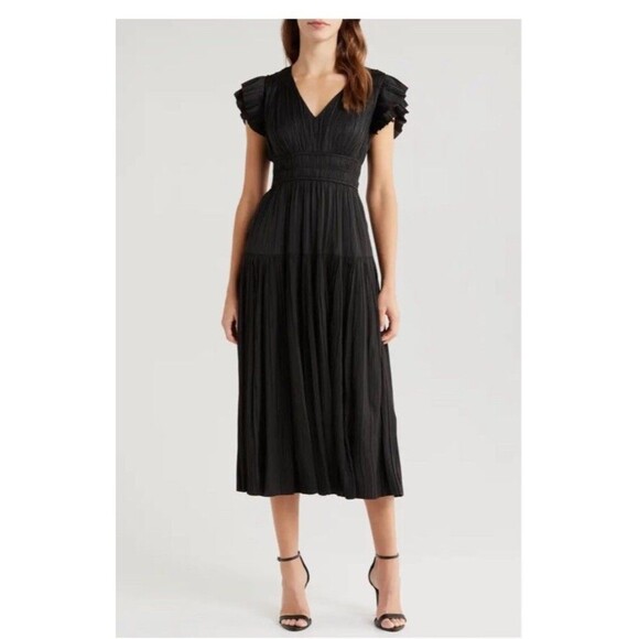 MOON RIVER Plissé Midi Dress Size XS Black NEW Pleated Goddess Party Tuckernuck - Picture 1 of 15